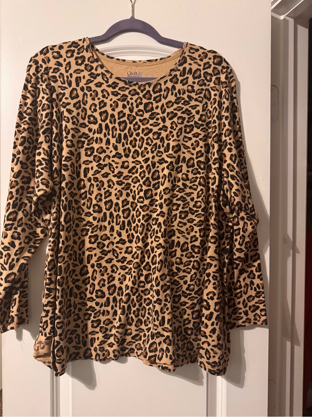 croft & barrow Leopard Print Long Sleeve Top - Tan & Black
